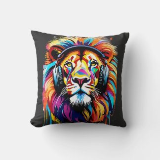 Almofada Um leão em fones de ouvido