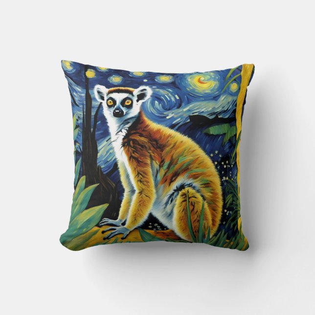 Almofada Um Lemur na Noite Estrelada (Frente)