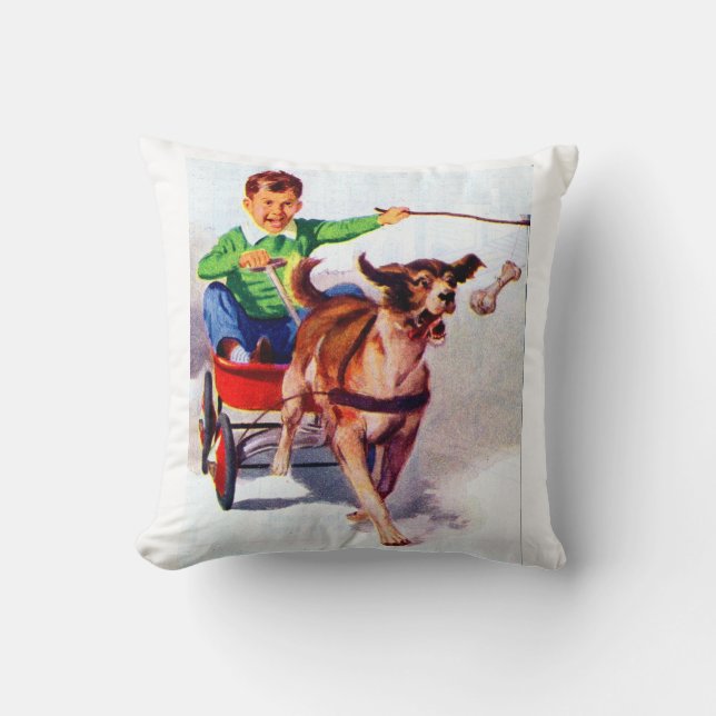 Almofada Um menino e seu carrinho de cachorro (Frente)