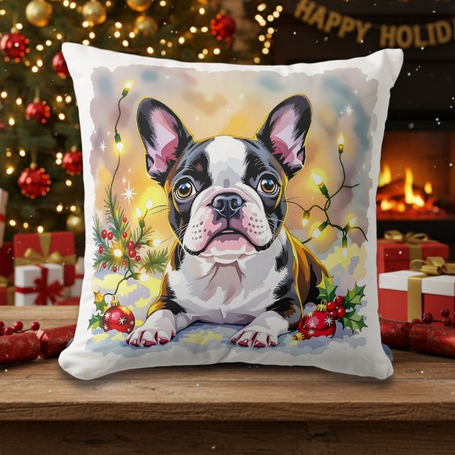 Almofada Um Natal Doce de Boston Terrier (Criador carregado)
