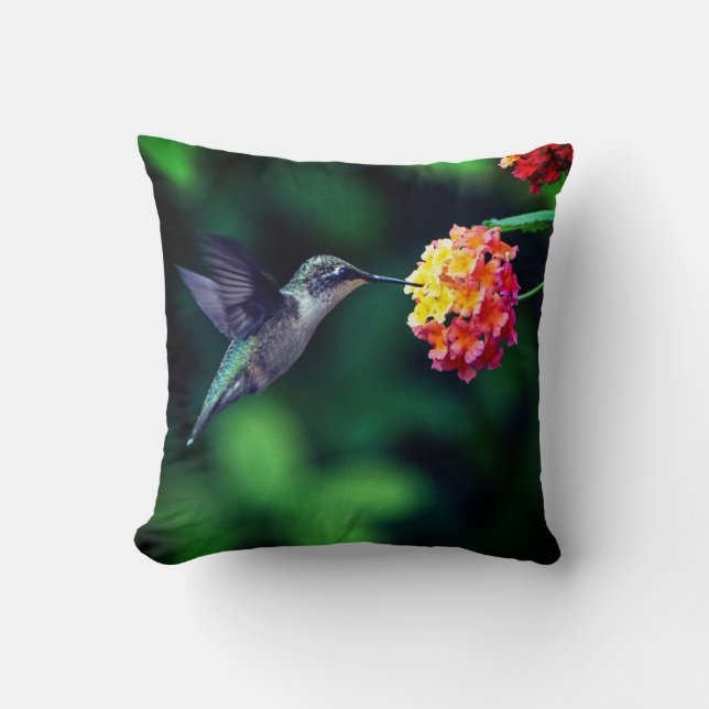 Almofada Um néctar de bebendo de beija-flor Fundo Verde (Frente)