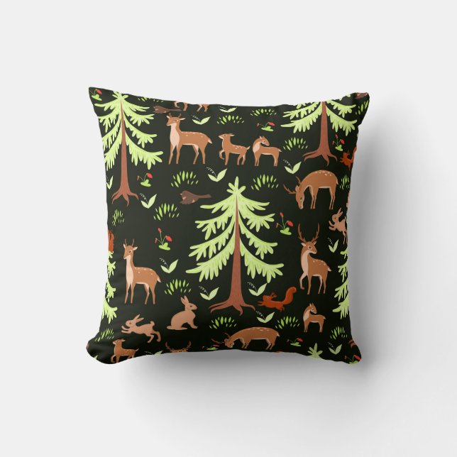 Almofada Um padrão perfeito com veados na floresta. (Frente)
