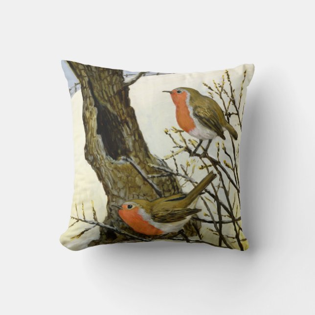 Almofada Um par de robins (Frente)