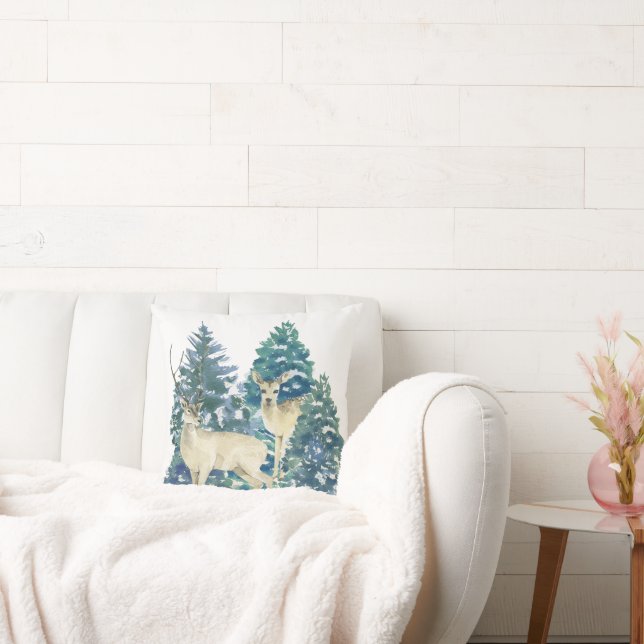 Almofada Um Par De Veado Na Floresta De Inverno (Sofá)