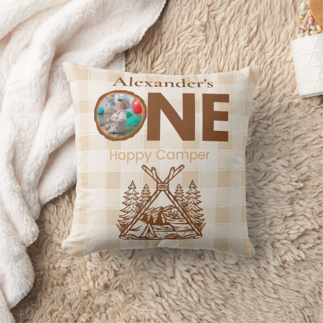 Almofada Um primeiro aniversario Feliz da Floresta de Campe (Cobertor)