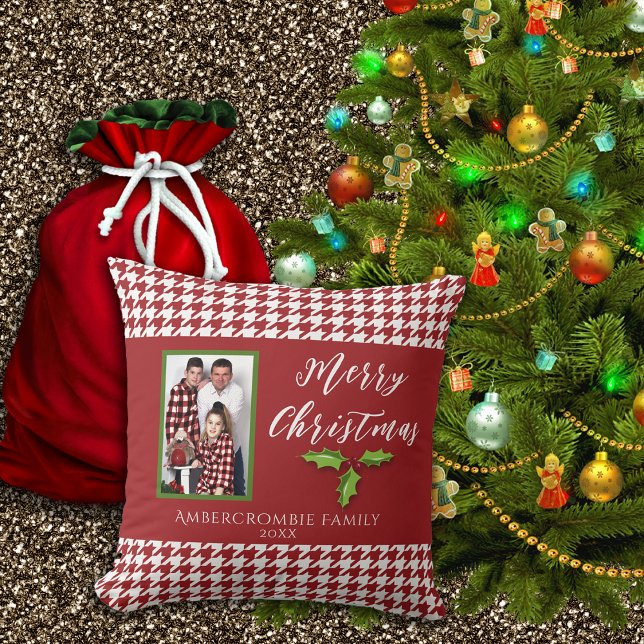 Almofada Um quarto de Natal Vermelho e Branco (Houndstooth red pillow for your holidays.)