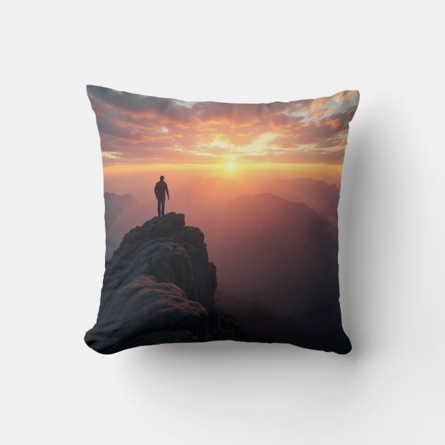 Almofada Um sol majestoso visto do pico da montanha (Frente)