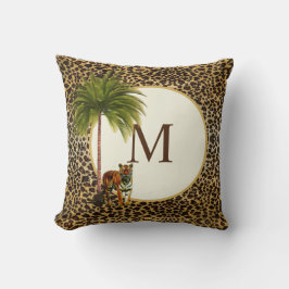 Almofada Um tigre em pé sobre um padrão-leopardo Monograma