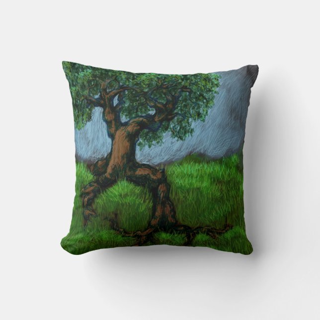 Almofada Uma árvore em um morro / um selvagem em um Vale (Frente)