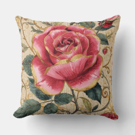 Almofada Uma Bela Rosa Cor-de-Rosa Chocante, Dourado, Luxuo