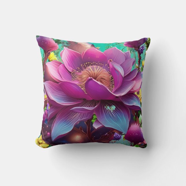 Almofada Uma flor vibrante rosa e roxa (Frente)