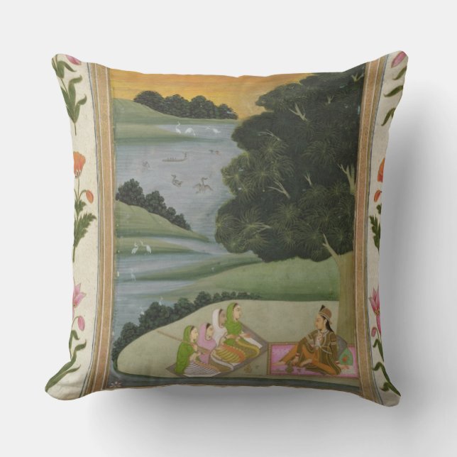 Almofada Uma princesa que escuta músicos fêmeas por um rive (Frente)