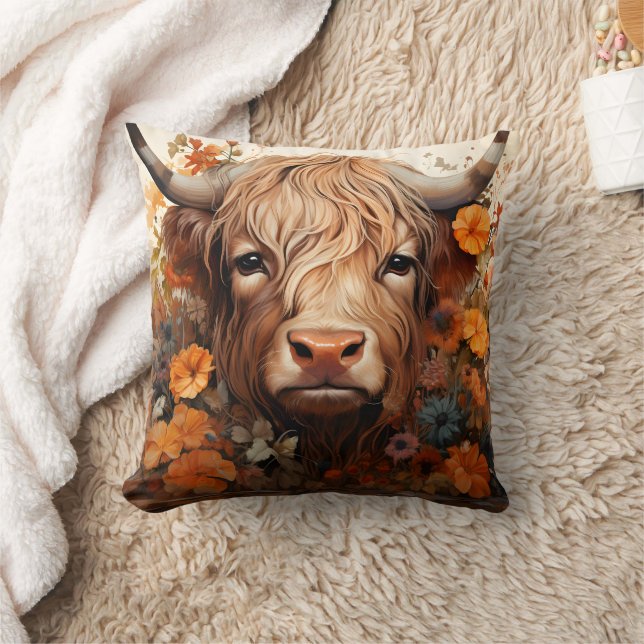 Almofada Uma Série de Design de Vaca das Terras Altas Flora (Cobertor)