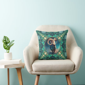 Almofada Única Aries Azul Azul Azul Zodiac Pavão e Fractais