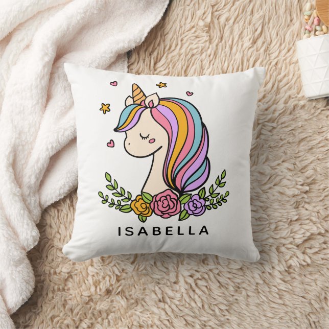Almofada Unicorn Cute Whimsical Girly Personalised Name (Cobertor)