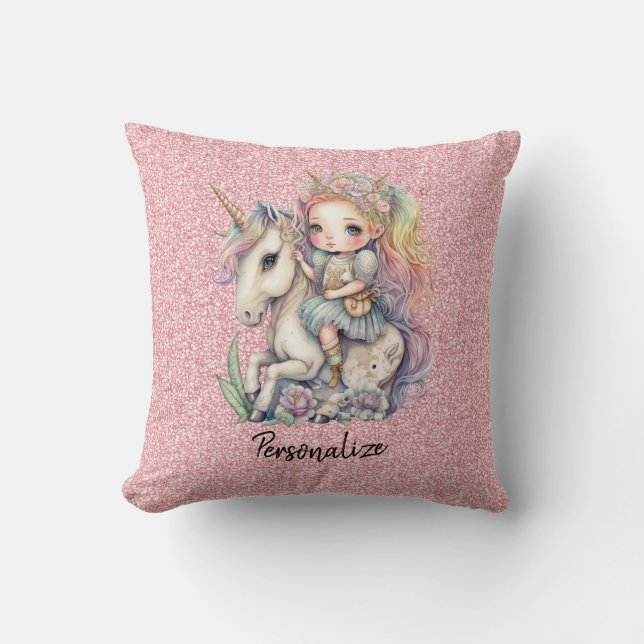 Almofada Unicorn Fairy Princess Pink Glitter Fantasy Girly (Frente)