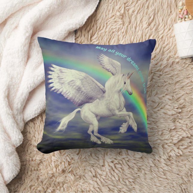 Almofada Unicorn Flying Over Rainbow Dreams Inspirational (Cobertor)
