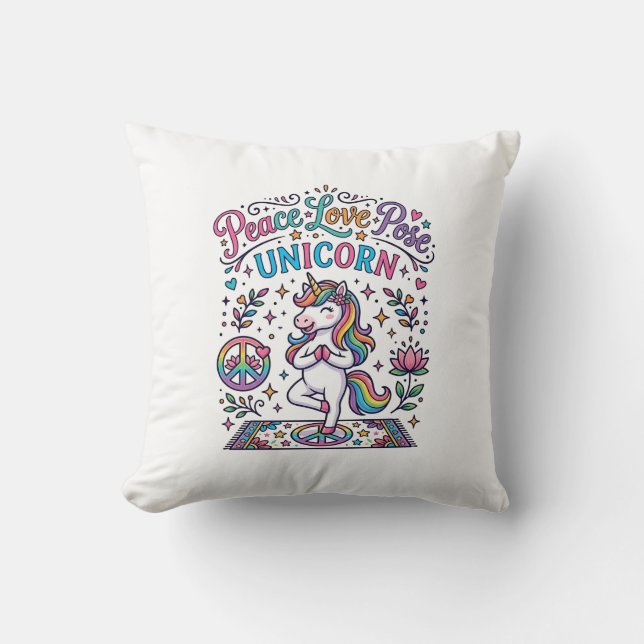 Almofada Unicorn Paz Amor Pose Unicorn Fundo Branco S (Frente)