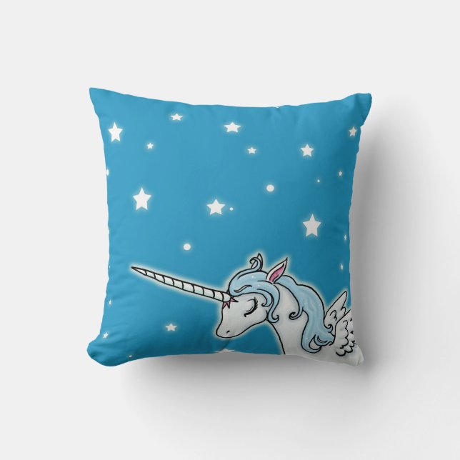 Almofada Unicórnio azul e branco de Pegasus (Frente)