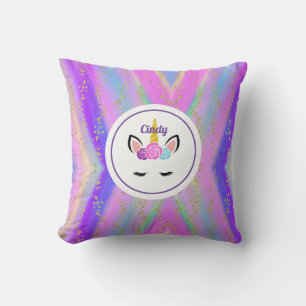 Almofada Unicórnio Colorido Dourado Personalizado