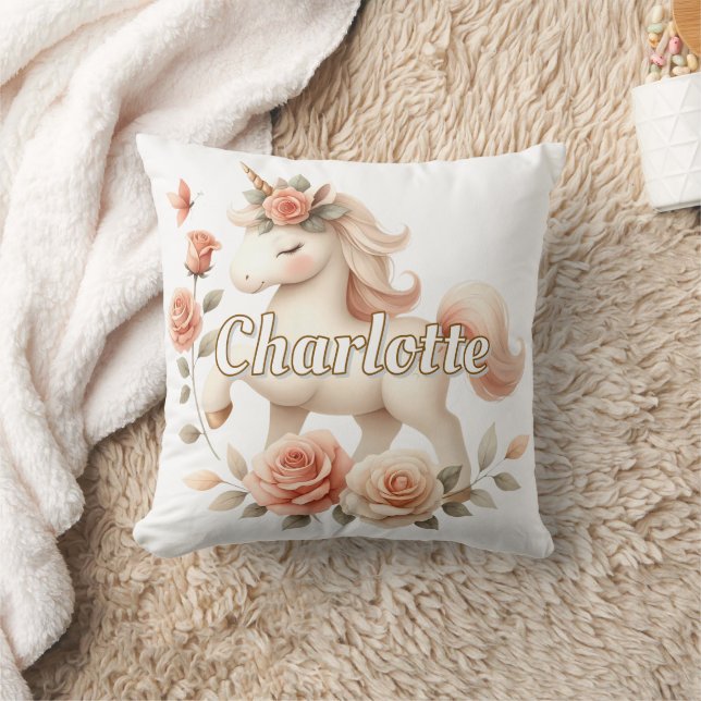 Almofada Unicórnio pastel caprichoso com rosas (Cobertor)