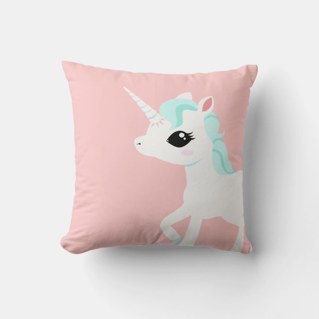 Almofada Unicórnio pequeno com juba azul (Frente)