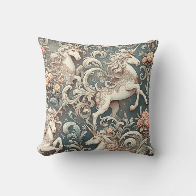 Almofada Unicórnios Místicos Vitorianos: Floral Encantado (Frente)