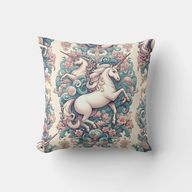 Almofada Unicórnios Místicos Vitorianos: Floral Encantado (Frente)