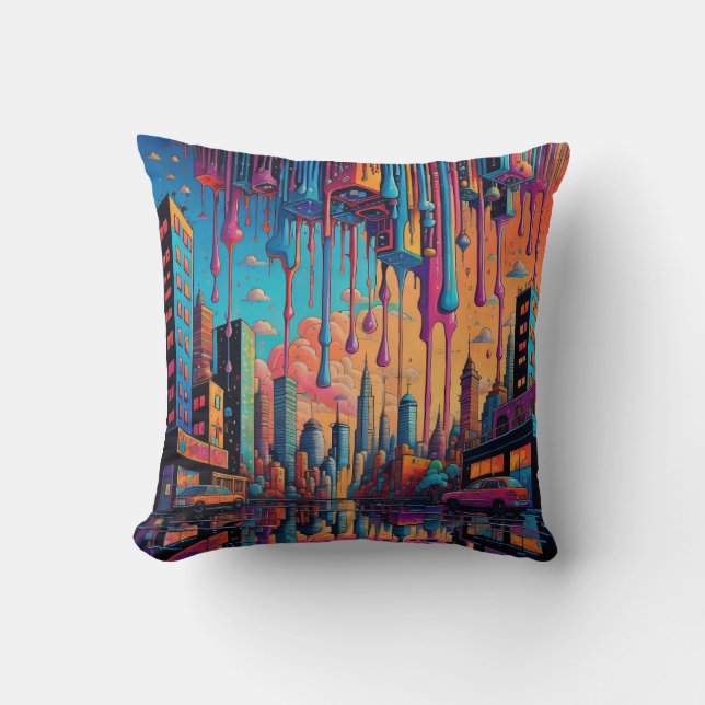 Almofada Unidade de Disquete Azul-Laranja Psicodélica (Frente)