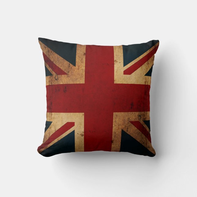 Almofada Union Jack (olhar afligido vintage) (Frente)