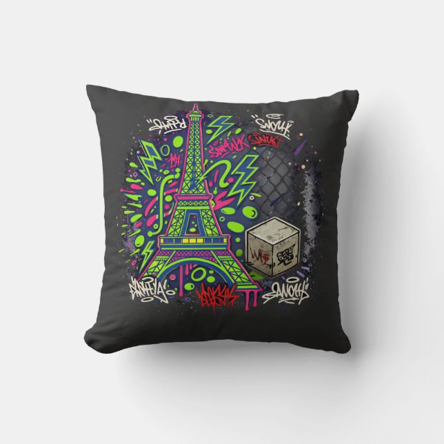 Almofada Urban Neon Graffiti Eiffel Tower (Frente)