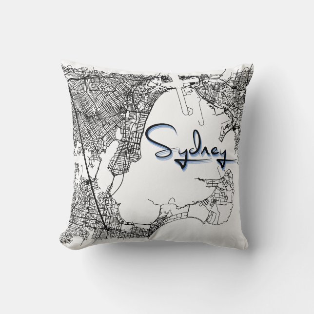 Almofada Urban Sydney Street Map – Black & White Accent Cus (Frente)