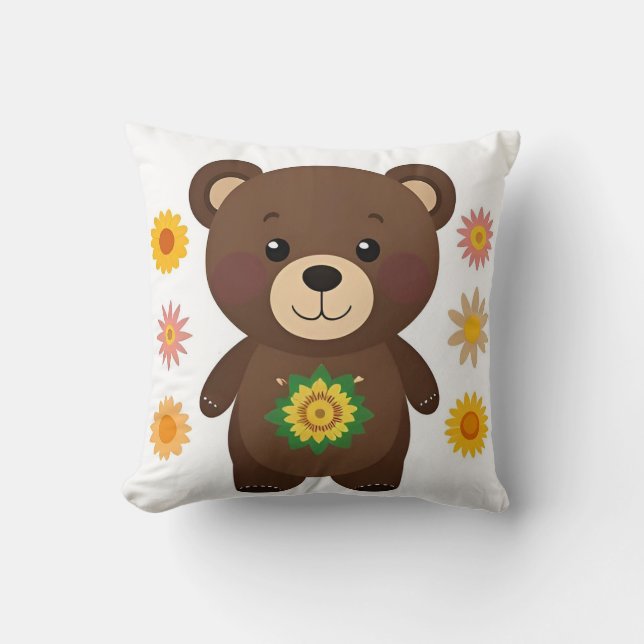 Almofada Ursa de pelúcia marrom fofa desenho animado (Frente)