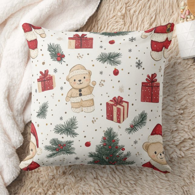 Almofada Ursa Teddy Fofa & Papai Noel em Branco (3) (Cobertor)