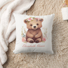 Almofada Ursinho de Bebê Monograma Meninas Flores Rosa Berç