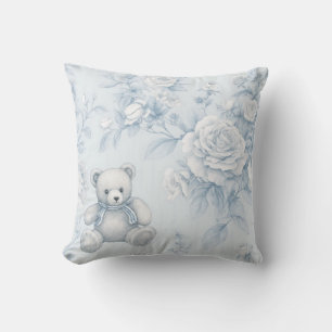 Almofada ursinho de peluche com rosas azuis