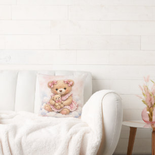Almofada Ursinho de pelúcia menina com laços rosa