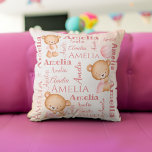 Almofada Ursinho rosa ursinho personalizado garotas nome be<br><div class="desc">Os ursos de pelúcia cor-de-rosa personalizam travesseiros de nomes de meninas,  fazem um maravilhoso presente para uma menina,  uma menina e todos que amam ursos de pelúcia.</div>