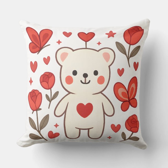 Almofada Urso Adorável com Travesseiro de Lançamento Coraçã (Frente)