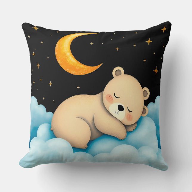 Almofada Urso Adorável Dormindo nas Nuvens sob Luz do Luar (Frente)
