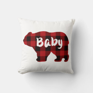 Almofada Urso bebê - xadrez vermelha e preta