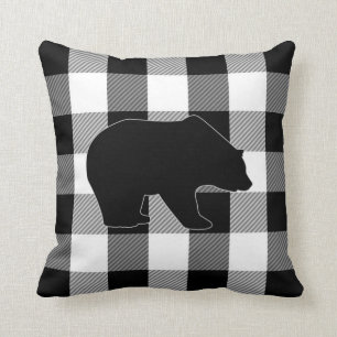 Almofada Urso branco preto da xadrez do lenhador da