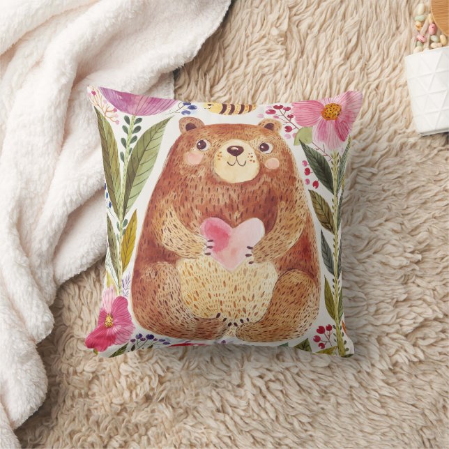 Almofada Urso com flores e uma abelha (Cobertor)