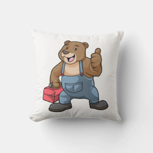 Almofada Urso como artesão com caixa de ferramentas