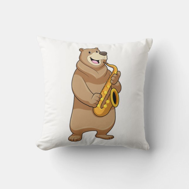 Almofada Urso como músico com saxofone (Frente)
