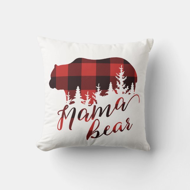 Almofada Urso da Mãe do Flannel Vermelho e Negro Russo (Frente)