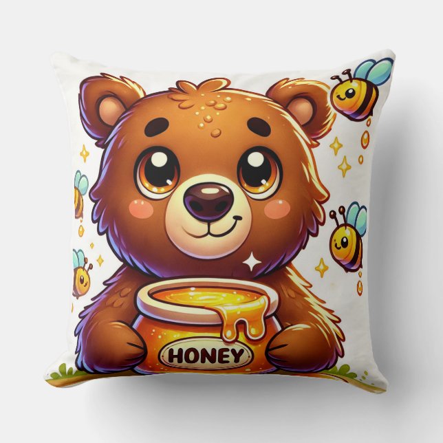 Almofada Urso de Desenho Animado Adorável Segurando Pote de (Frente)
