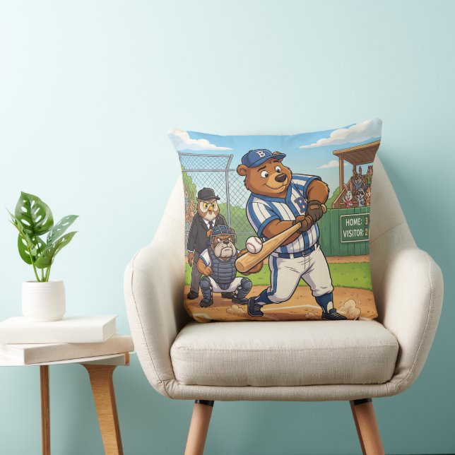 Almofada Urso de Desenho Animado Jogando Beisebol (Cadeira)