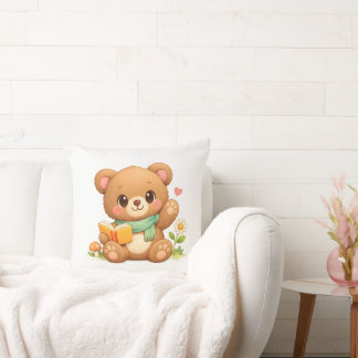 Almofada Urso de Leitura de Conto de Fadas Algodão Vintage