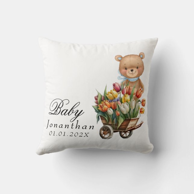 Almofada Urso de Pelúcia Azul Floral Rústico (Verso)